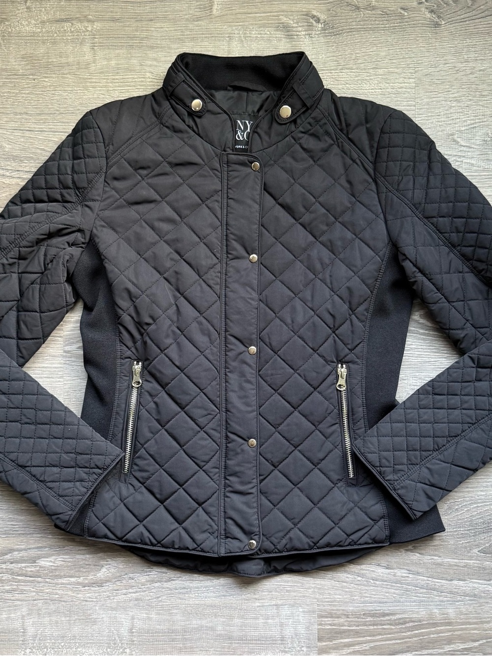 New York & Company Women’s XS Slim Fit Quilted Black Utility Jacket Zip Pockets